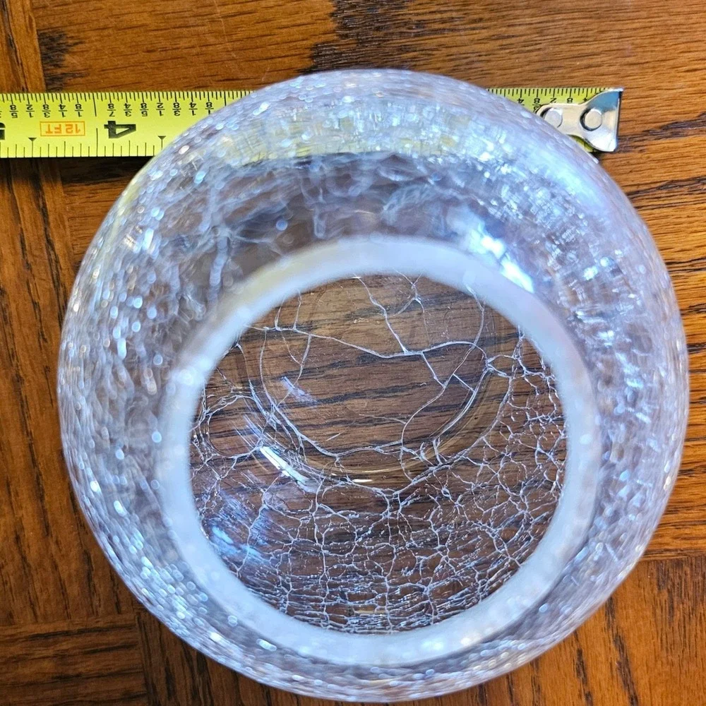 Clear Crackle Glass Globe Vase Votive Candle Holder Round 3.5 Inch Small Decor